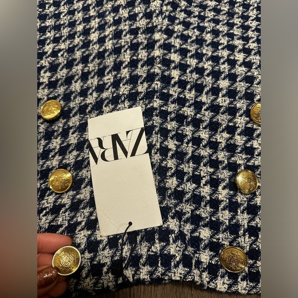 NWT ZARA Blue Buttoned Houndstooth Pants Size: M - Picture 6 of 11